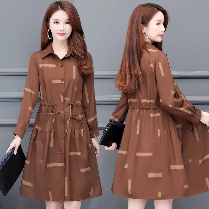 Plus Size Printing Trench Coat Womens Long  Autumn Winter New Windbreaker Jacket Women Fashion All-match Casual Overcoat